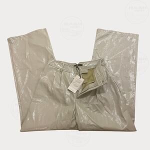 7 For All Mankind Faux Patent Leather Pants | S, Ivory, Wide Leg, NWT, MSRP $258